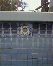 Pool waterline before sandblasting